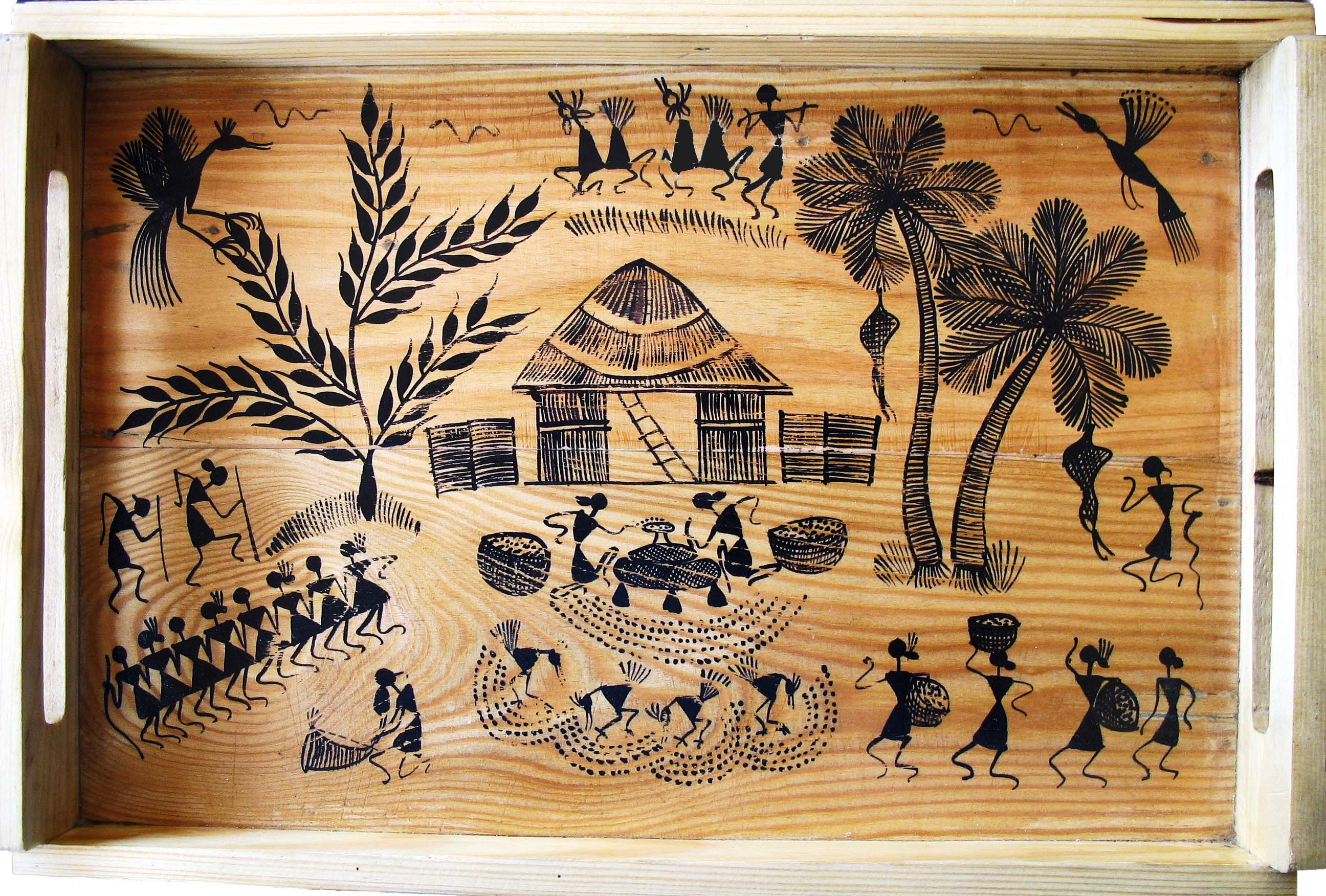 wooden tray warli painting